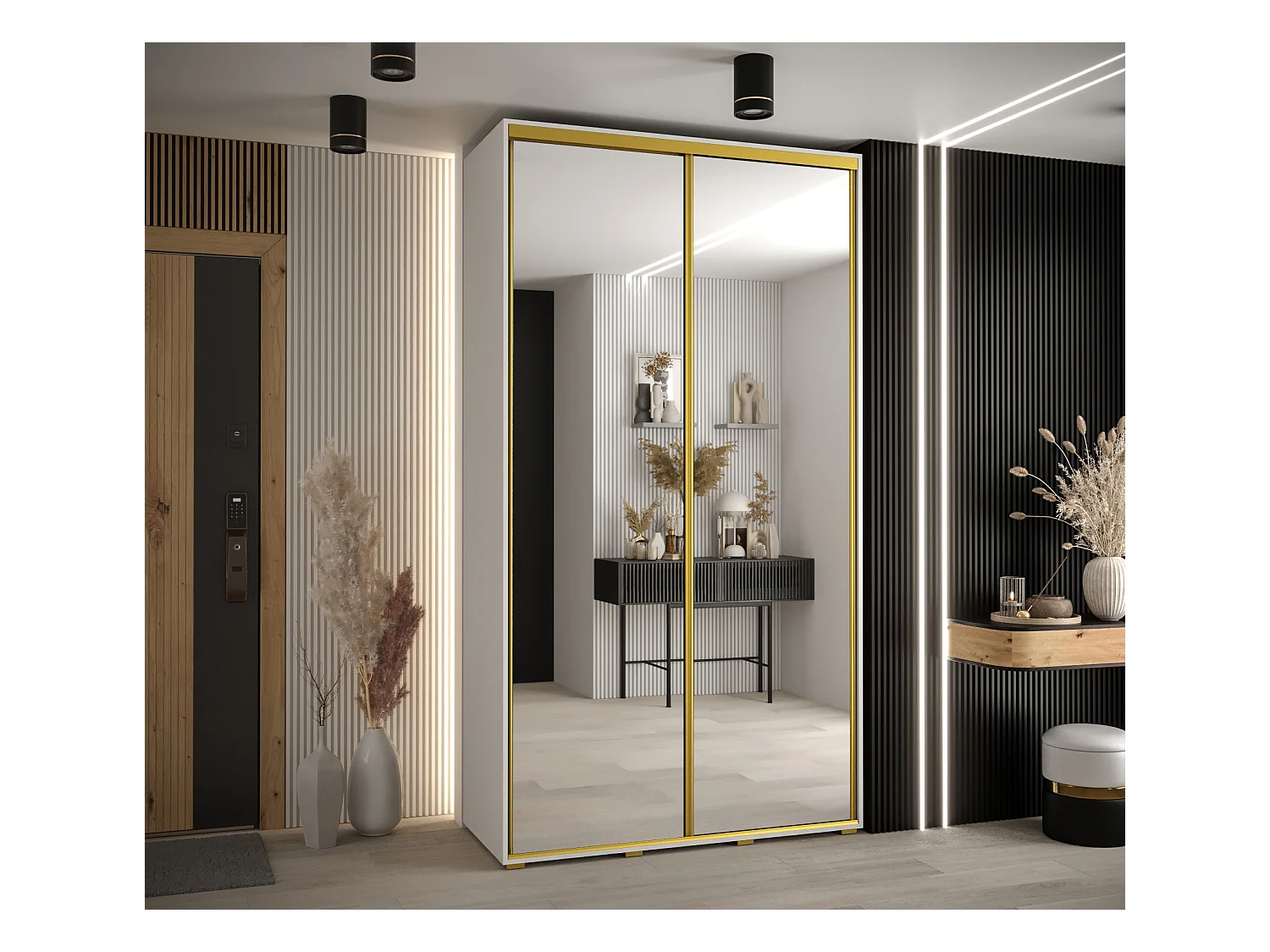 ARMOIRE DAVOS 2 À PORTES COULISSANTES 235,2/140/60 2 portes (Blanc/Blanc/Or)