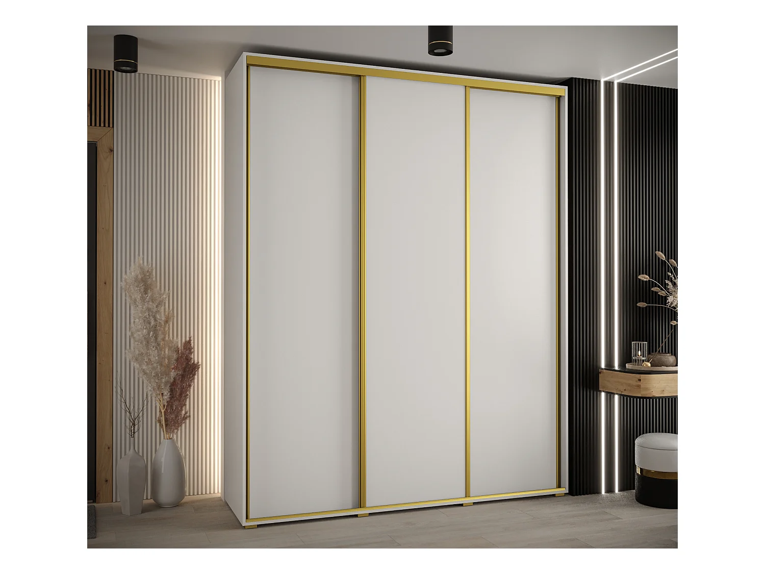 ARMOIRE DAVOS 1 À PORTES COULISSANTES 235,2/190/45 3 portes (Blanc/Blanc/Or)