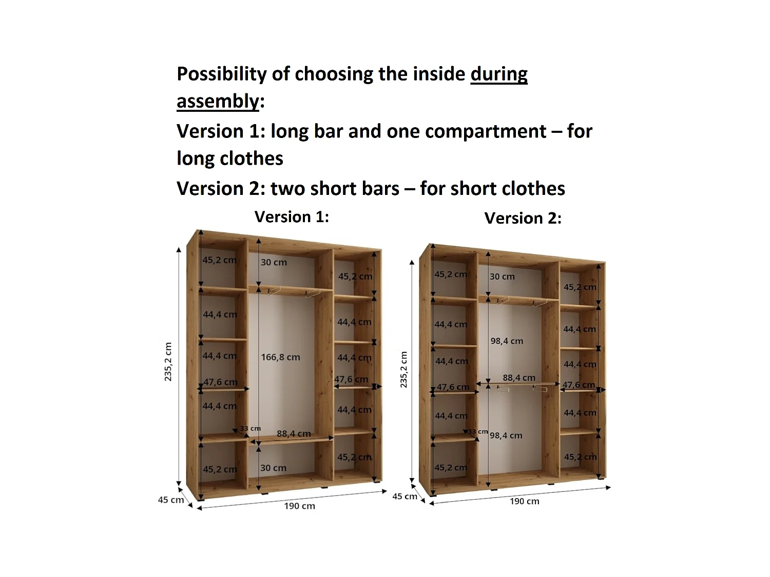 ARMOIRE DAVOS 1 À PORTES COULISSANTES 235,2/190/45 3 portes (Blanc/Blanc/Or)