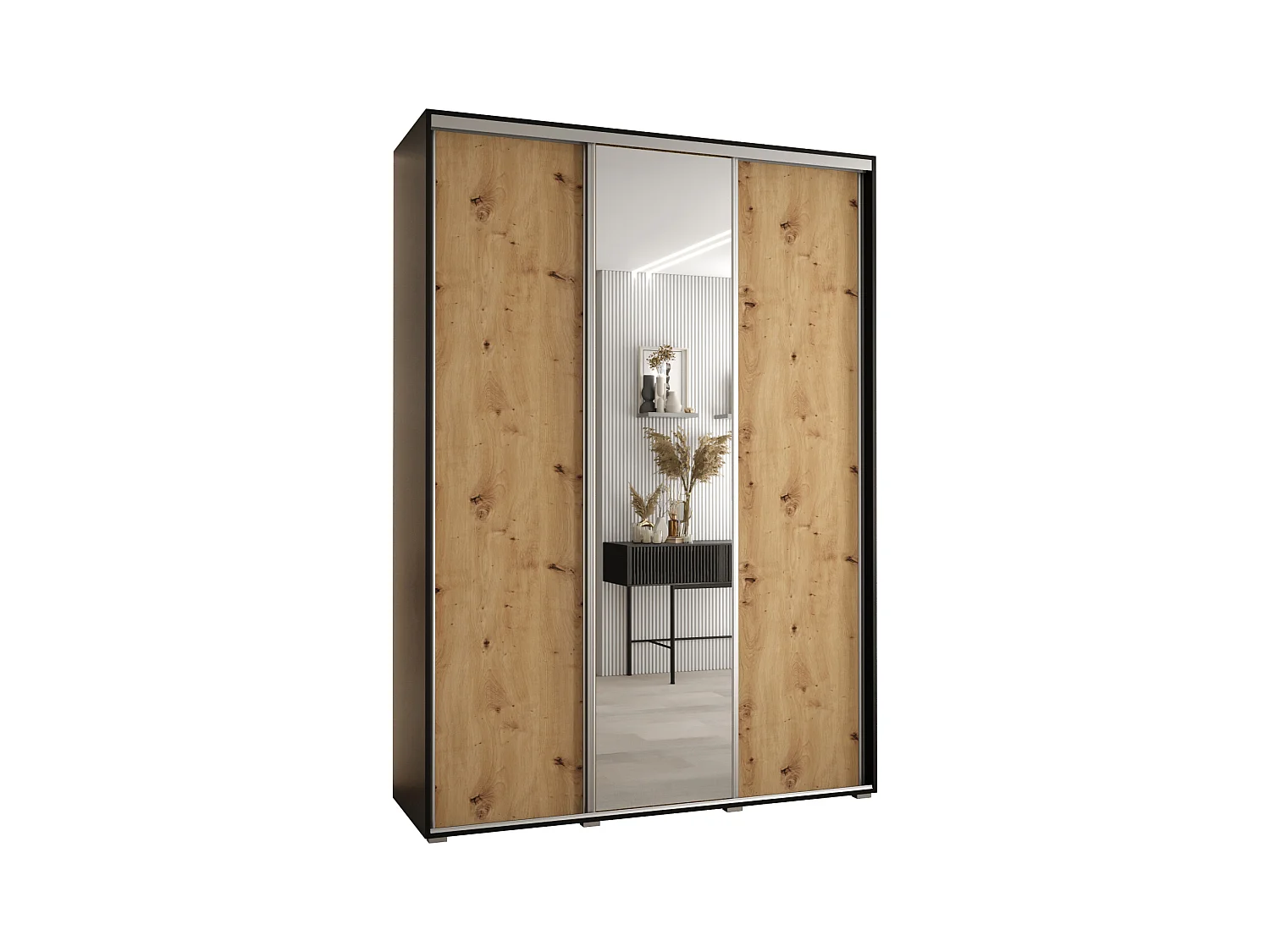ARMOIRE DAVOS 3 À PORTES COULISSANTES 235,2/170/45 3 portes (Noir/Artisan/Argent)