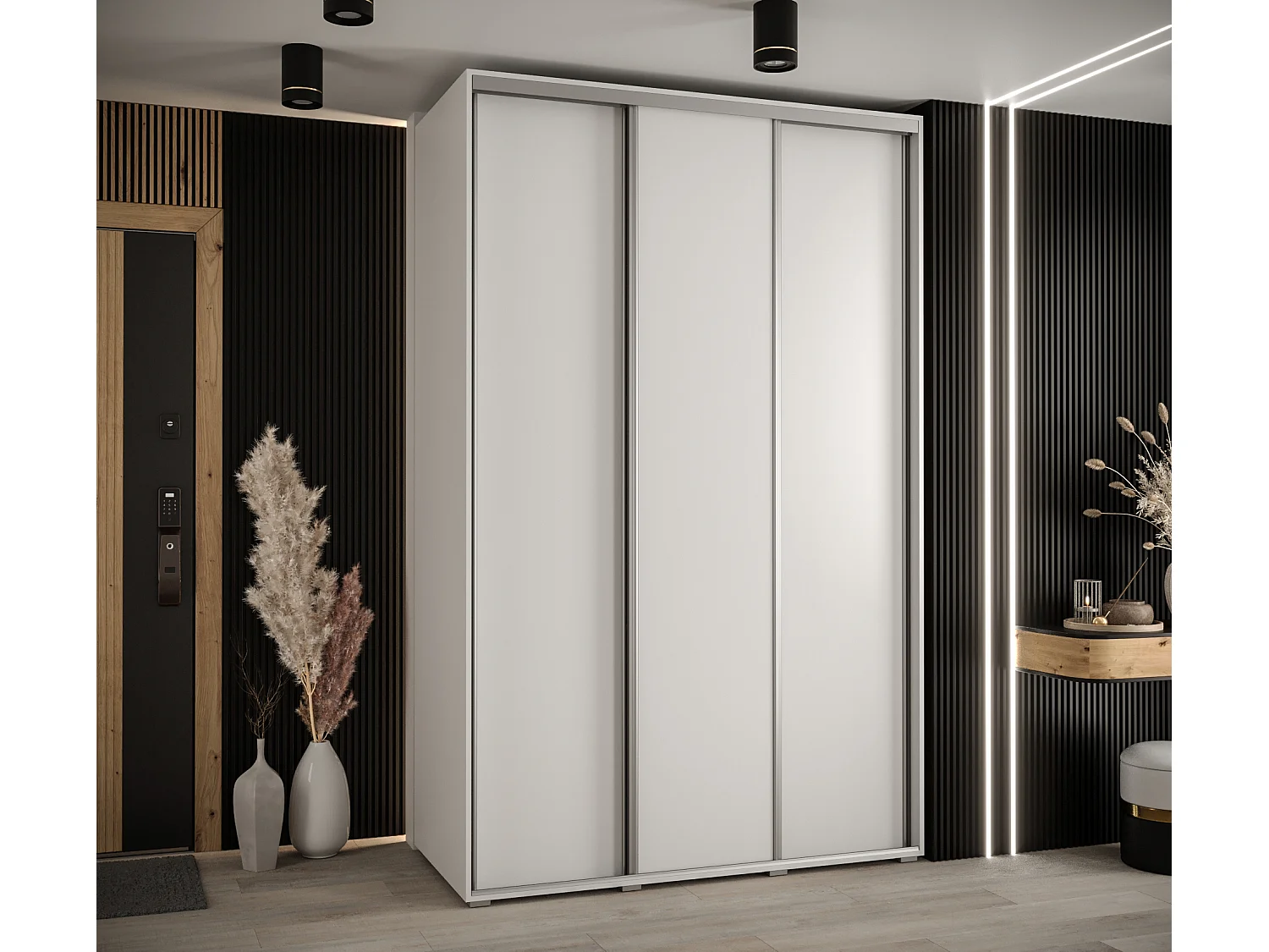 DAVOS 1 KLEDINGKAST MET SCHUIFDEUREN 235,2/160/45 3 deuren (Wit/Wit/Zilver)