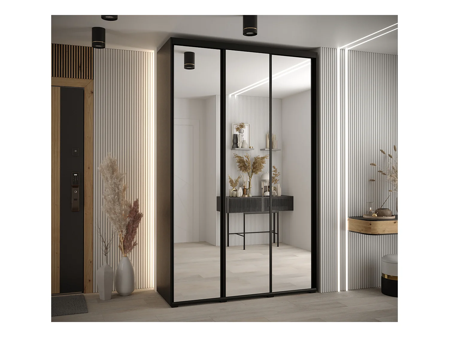 ARMOIRE DAVOS 2 À PORTES COULISSANTES 235,2/150/60 3 portes (Noir/Noir/Noir)