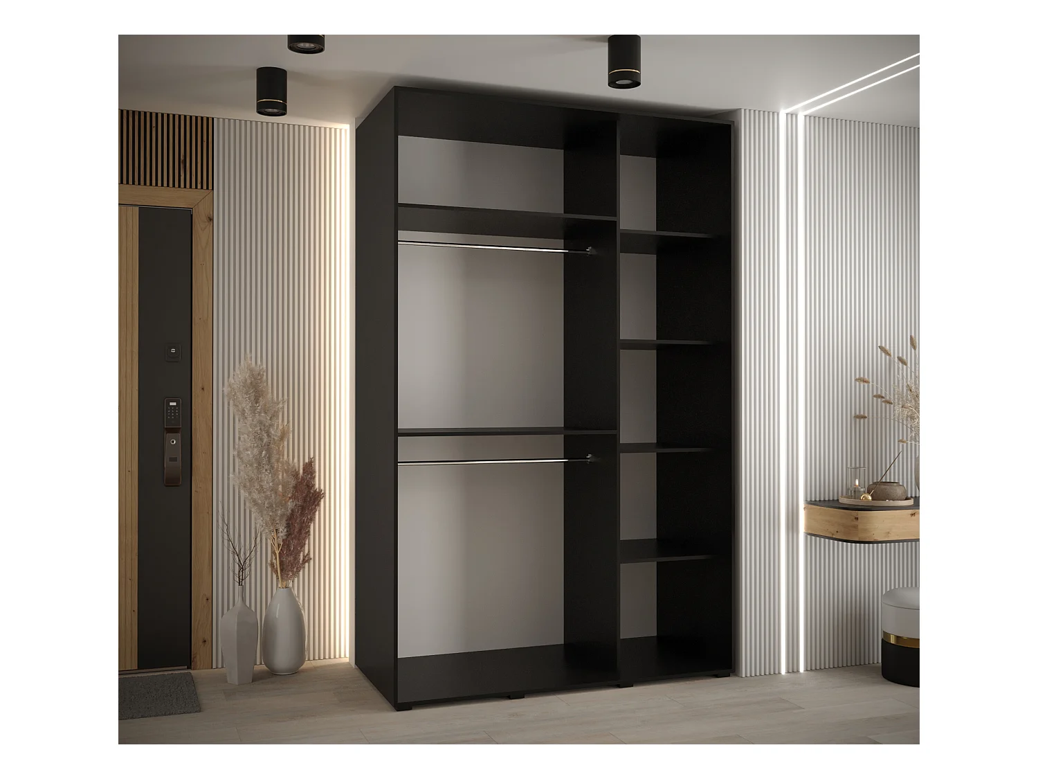 ARMOIRE DAVOS 2 À PORTES COULISSANTES 235,2/150/60 3 portes (Noir/Noir/Noir)