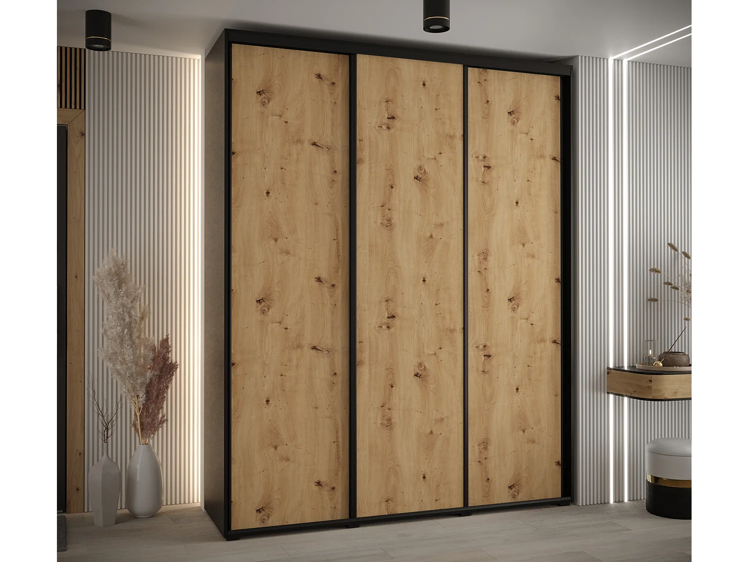 SCHWEBETÜRENSCHRANK DAVOS 1 235,2/190/45 3-türig (Schwarz/Artisan/Schwarz)