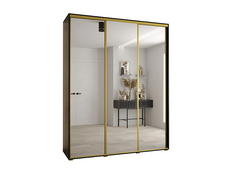 ARMARIO DAVOS 2 DE PUERTAS CORREDERAS 235,2/200/60 3 puertas (Negro/Negro/Oro)