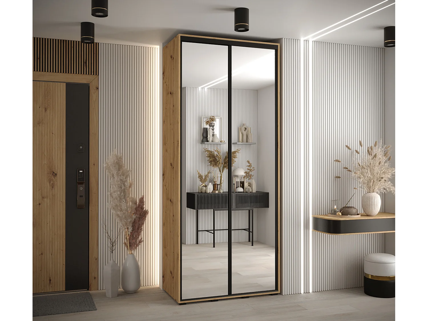 ARMOIRE DAVOS 2 À PORTES COULISSANTES 235,2/120/45 2 portes (Artisan/Artisan/Noir)