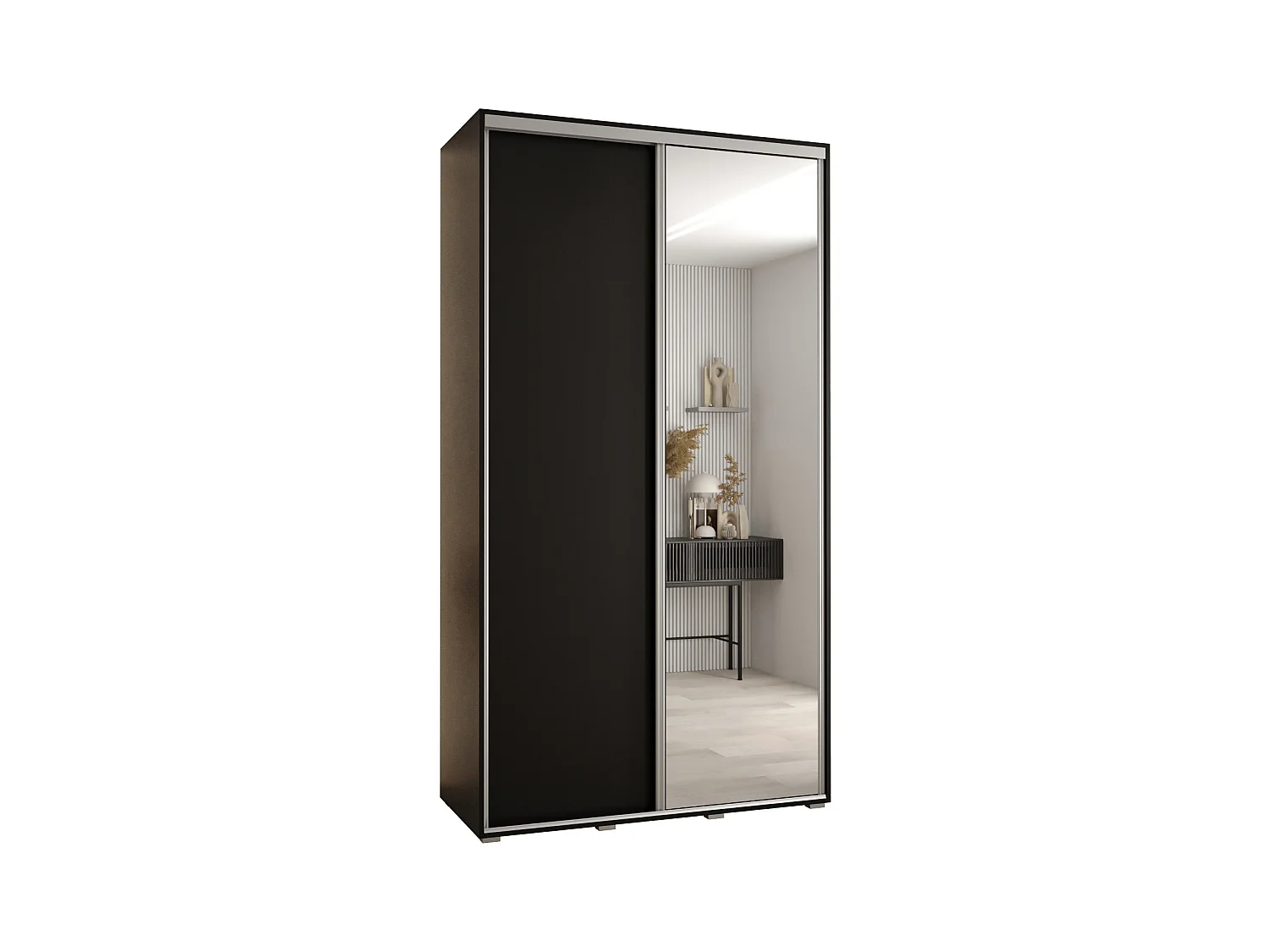 ARMOIRE DAVOS 3 À PORTES COULISSANTES 235,2/140/60 2 portes (Noir/Noir/Argent)