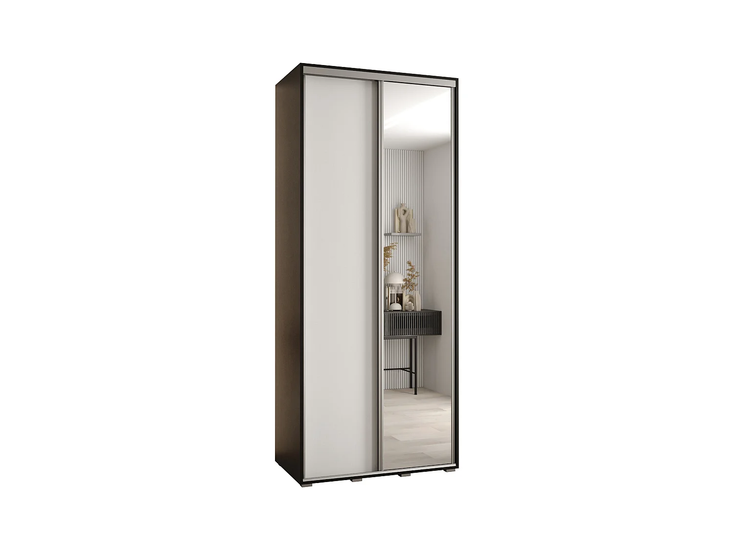 ARMOIRE DAVOS 3 À PORTES COULISSANTES 235,2/110/60 2 portes (Noir/Blanc/Argent)