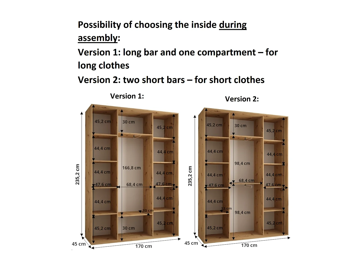 ARMOIRE DAVOS 2 À PORTES COULISSANTES 235,2/170/45 3 portes (Artisan/Artisan/Argent)