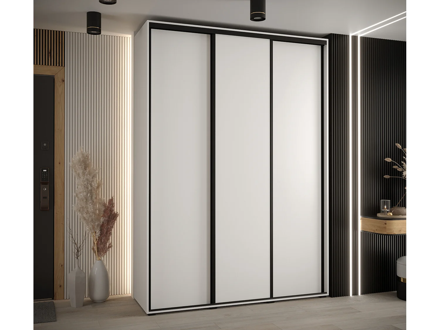 ARMOIRE DAVOS 1 À PORTES COULISSANTES 235,2/170/45 3 portes (Blanc/Blanc/Noir)