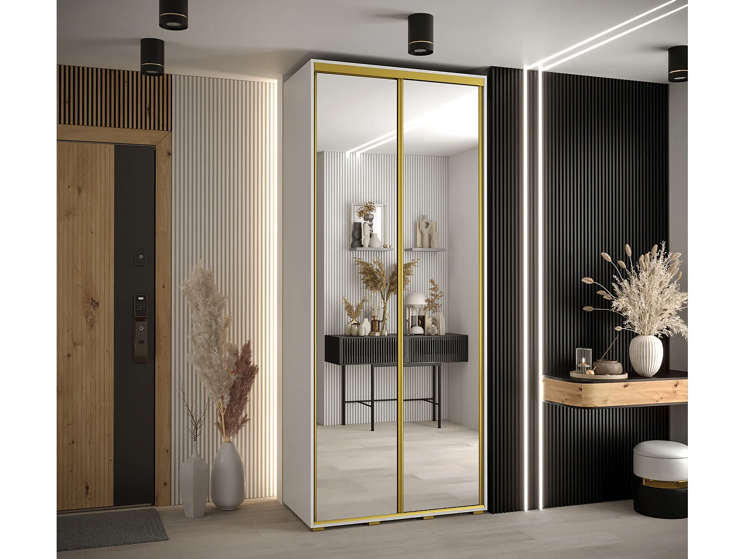 ARMOIRE DAVOS 2 À PORTES COULISSANTES 235,2/120/60 2 portes (Blanc/Blanc/Or)