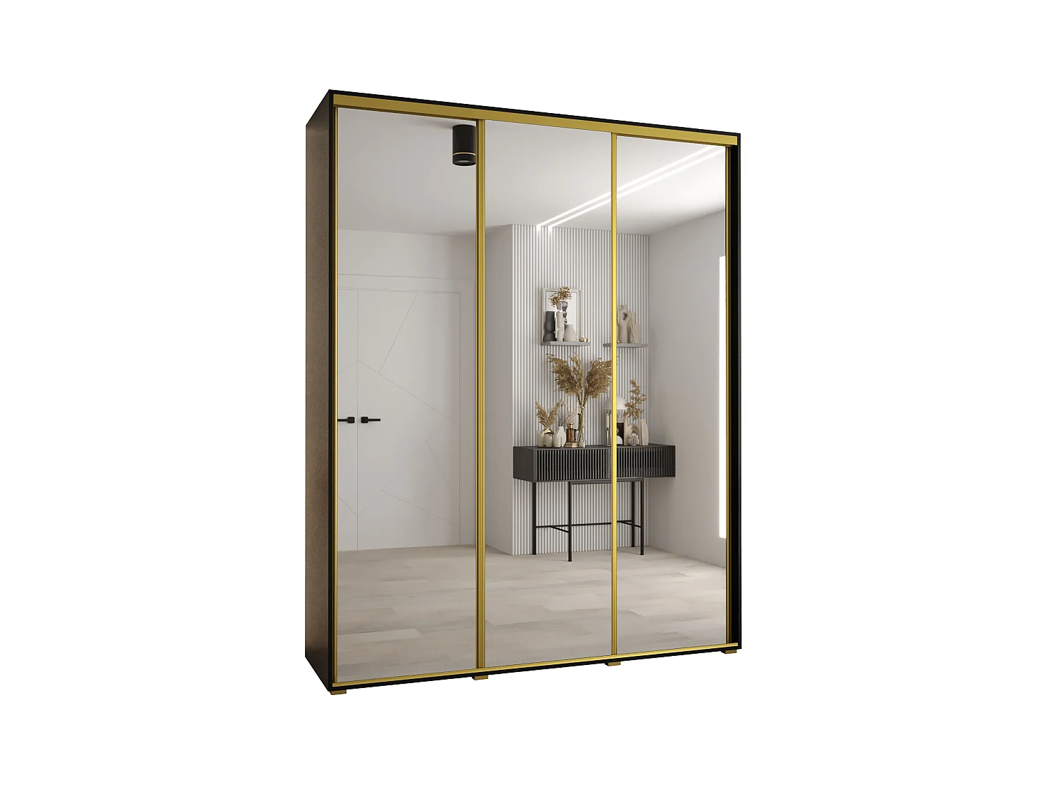 SCHWEBETÜRENSCHRANK DAVOS 2 235,2/190/45 3-türig (Schwarz/Schwarz/Gold)