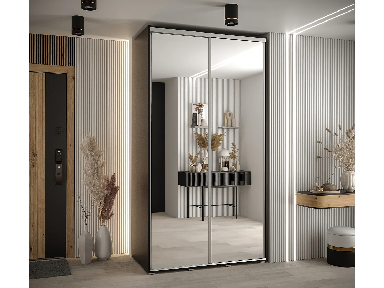 SCHWEBETÜRENSCHRANK DAVOS 2 235,2/130/60 2-türig (Schwarz/Schwarz/Silber)