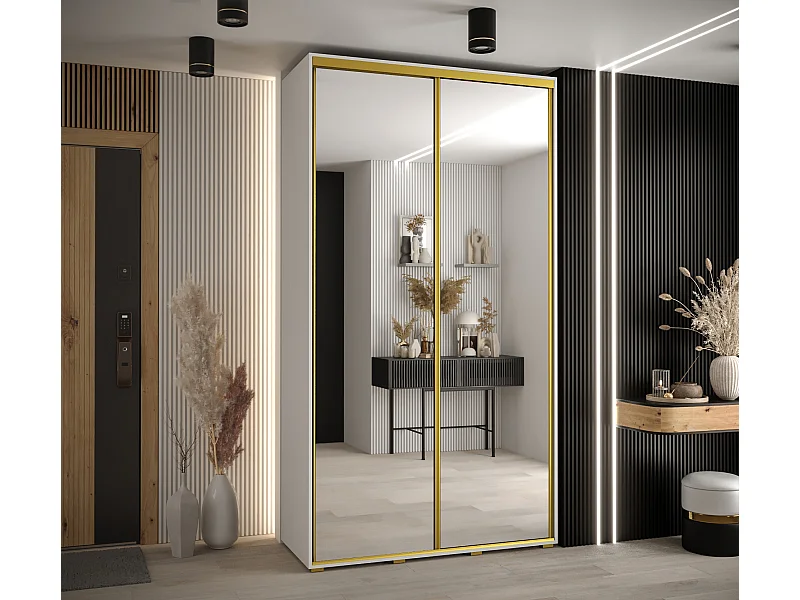 ARMOIRE DAVOS 2 À PORTES COULISSANTES 235,2/130/45 2 portes (Blanc/Blanc/Or)