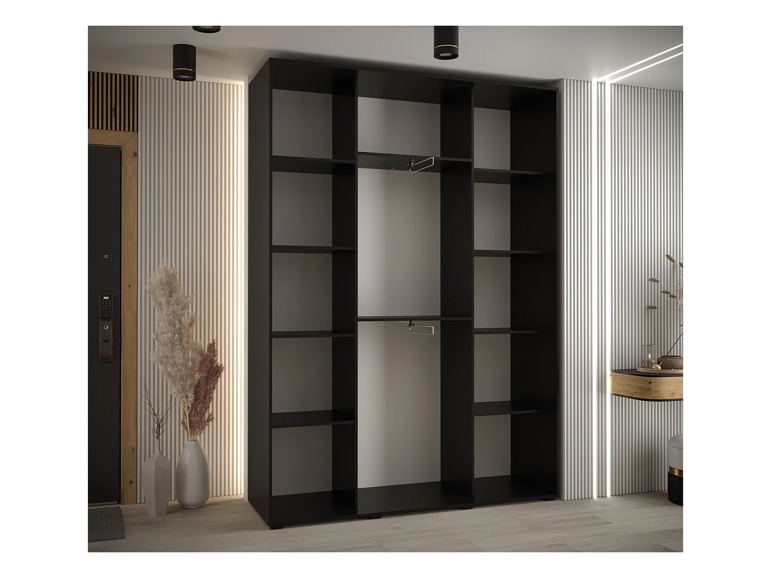 ARMOIRE DAVOS 3 À PORTES COULISSANTES 235,2/170/45 3 portes (Noir/Noir/Or)