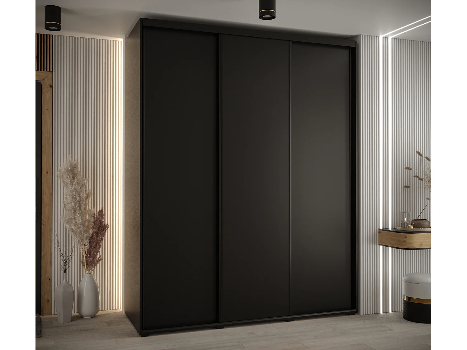 ARMOIRE DAVOS 1 À PORTES COULISSANTES 235,2/190/45 3 portes (Noir/Noir/Noir)