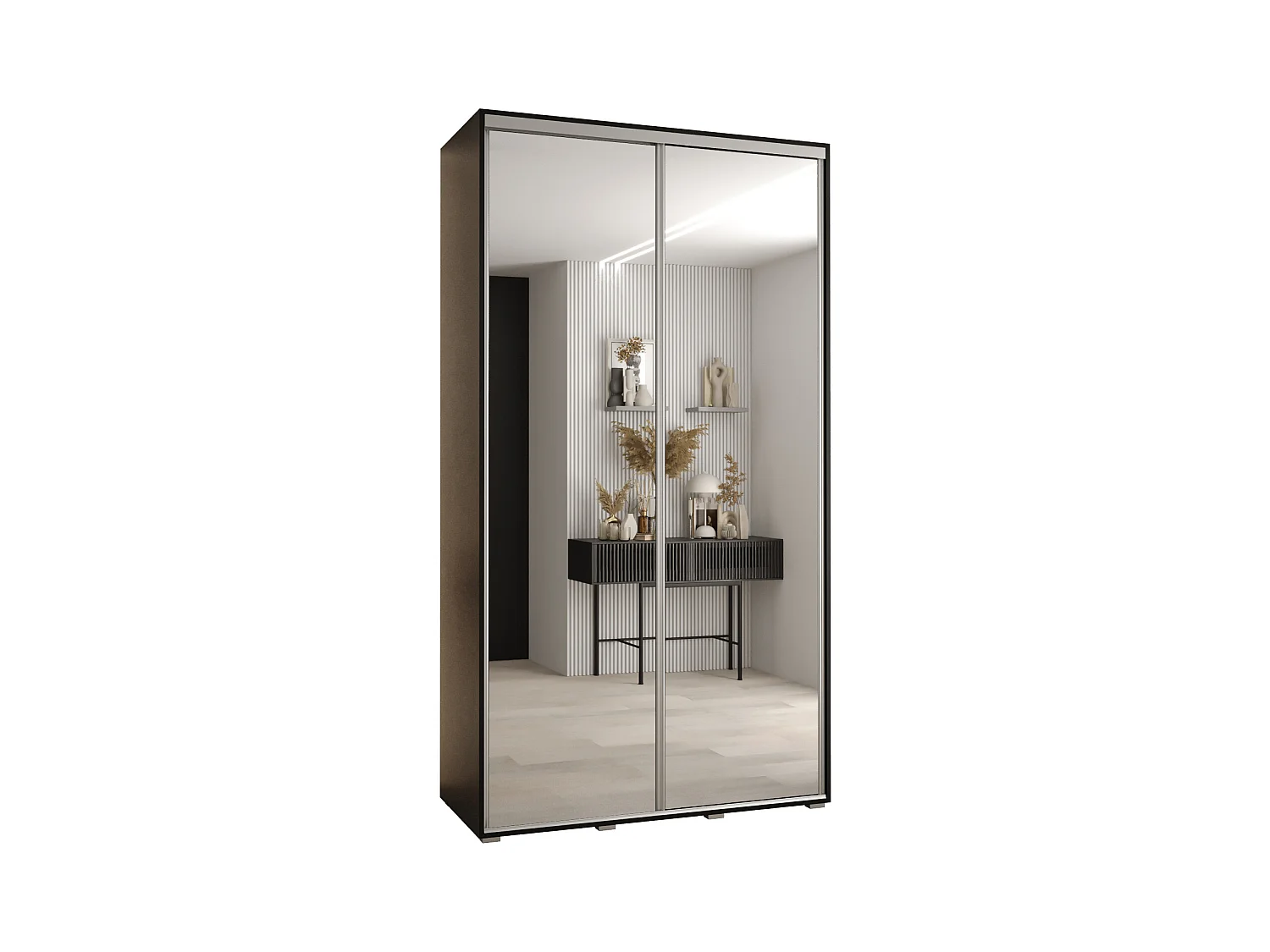 ARMOIRE DAVOS 2 À PORTES COULISSANTES 235,2/130/45 2 portes (Noir/Noir/Argent)