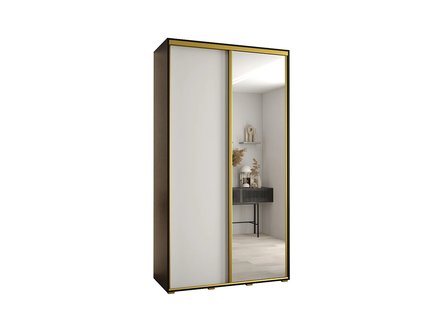 SCHWEBETÜRENSCHRANK DAVOS 3 235,2/140/60 2-türig (Schwarz/Weiß/Gold)