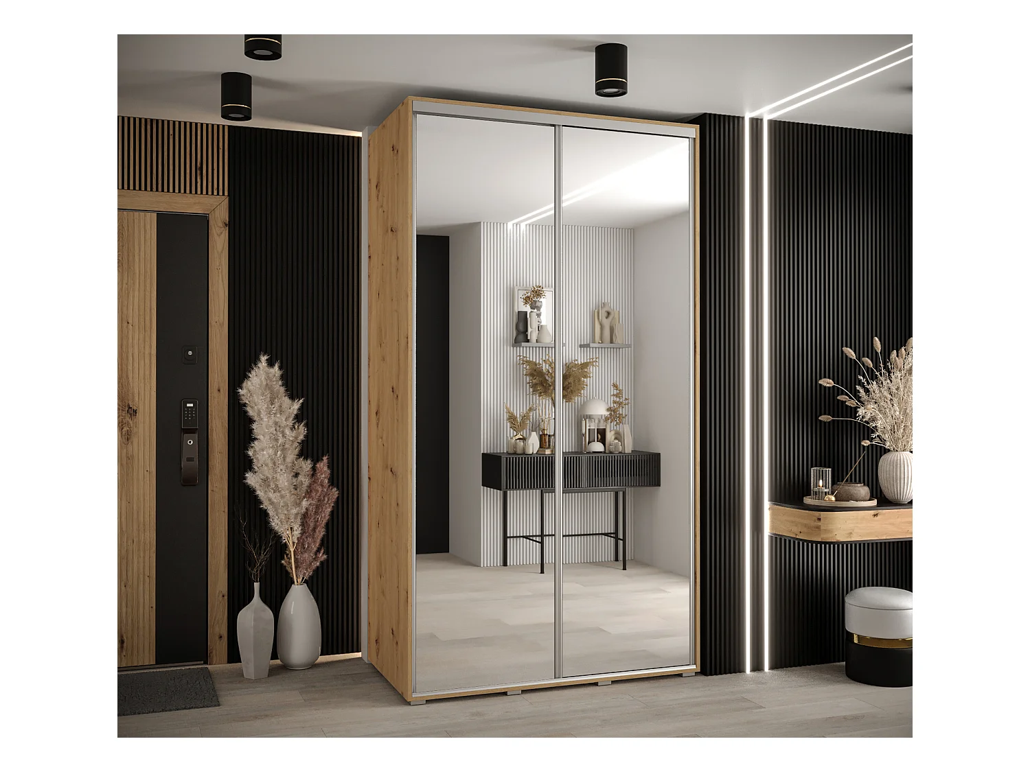 ARMOIRE DAVOS 2 À PORTES COULISSANTES 235,2/140/60 2 portes (Artisan/Artisan/Argent)