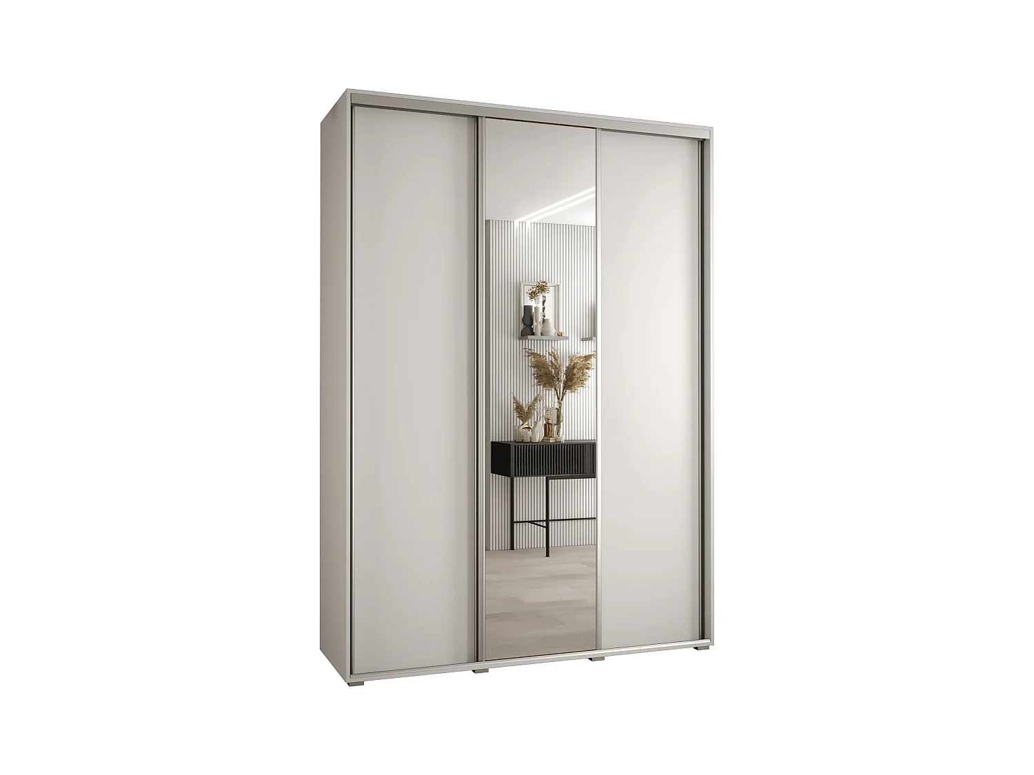 ARMOIRE DAVOS 3 À PORTES COULISSANTES 235,2/180/60 3 portes (Blanc/Blanc/Argent)