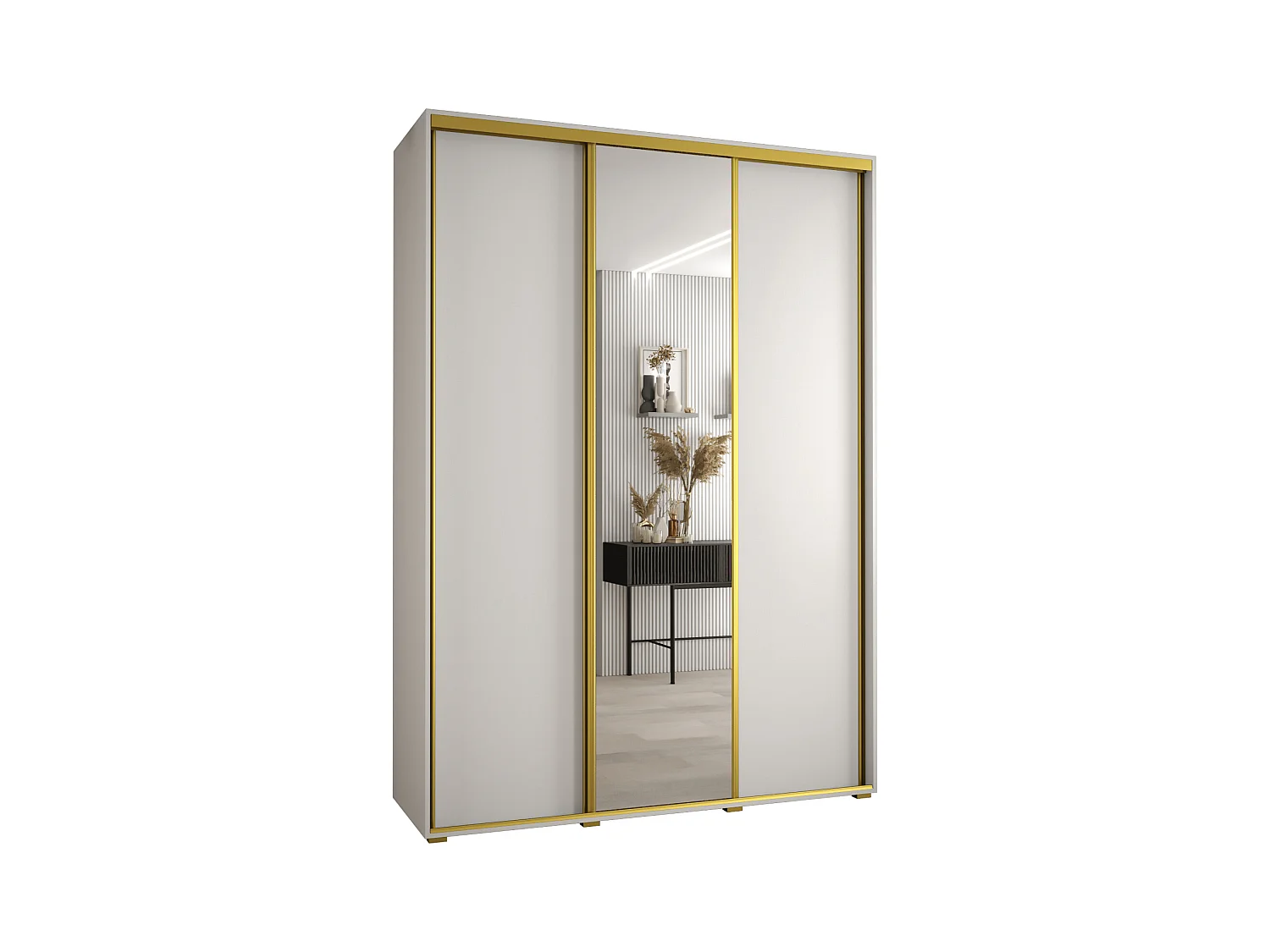 ARMOIRE DAVOS 3 À PORTES COULISSANTES 235,2/180/60 3 portes (Blanc/Blanc/Or)
