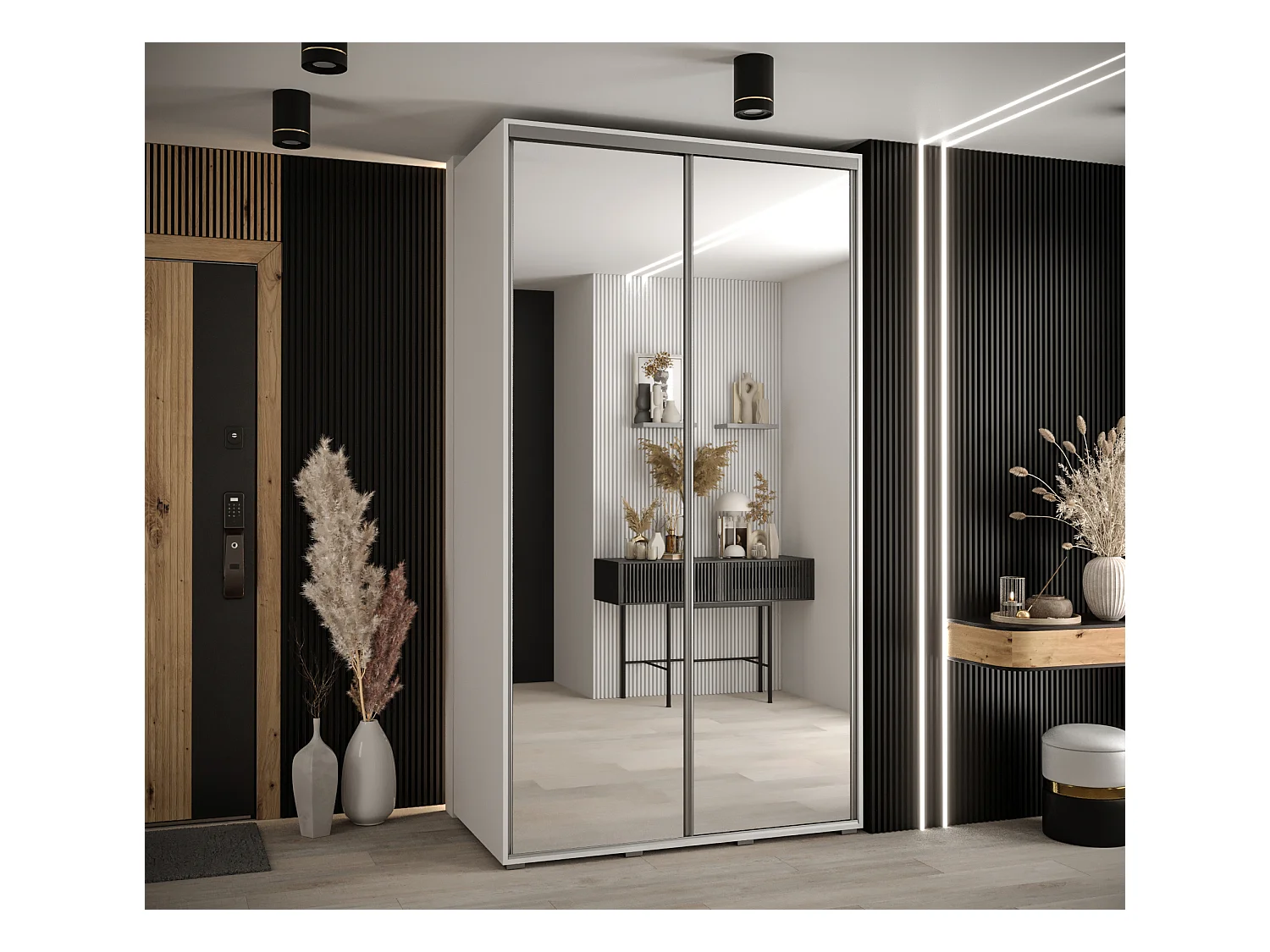 ARMOIRE DAVOS 2 À PORTES COULISSANTES 235,2/140/60 2 portes (Blanc/Blanc/Argent)