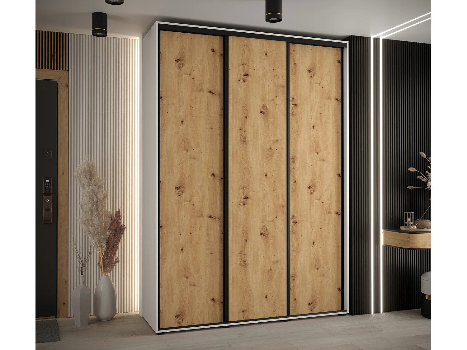 ARMADIO DAVOS 1 AD ANTE SCORREVOLI 235,2/170/60 3 porte (Bianco/Artisan/Nero)