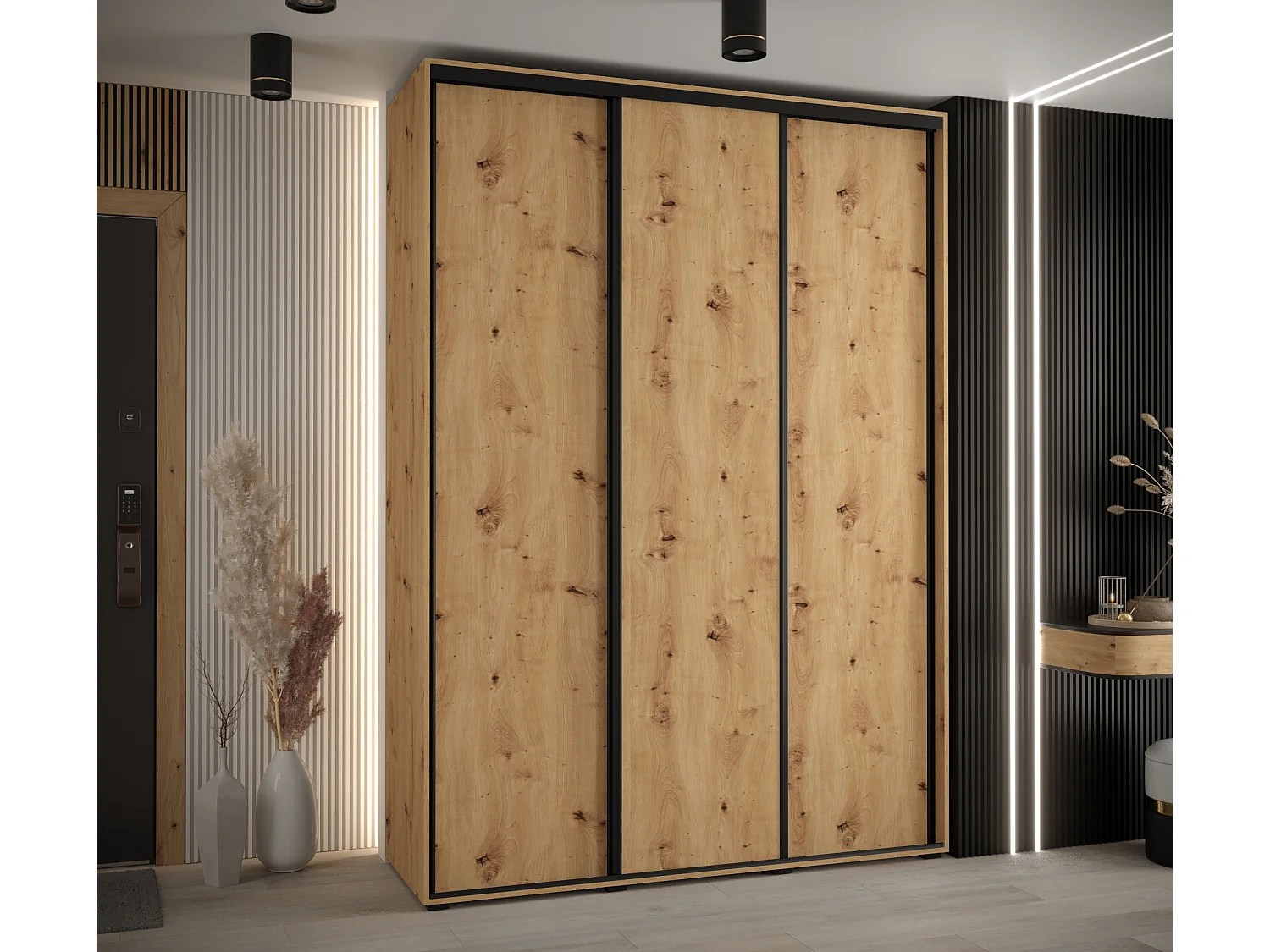 ARMOIRE DAVOS 1 À PORTES COULISSANTES 235,2/180/60 3 portes (Artisan/Artisan/Noir)