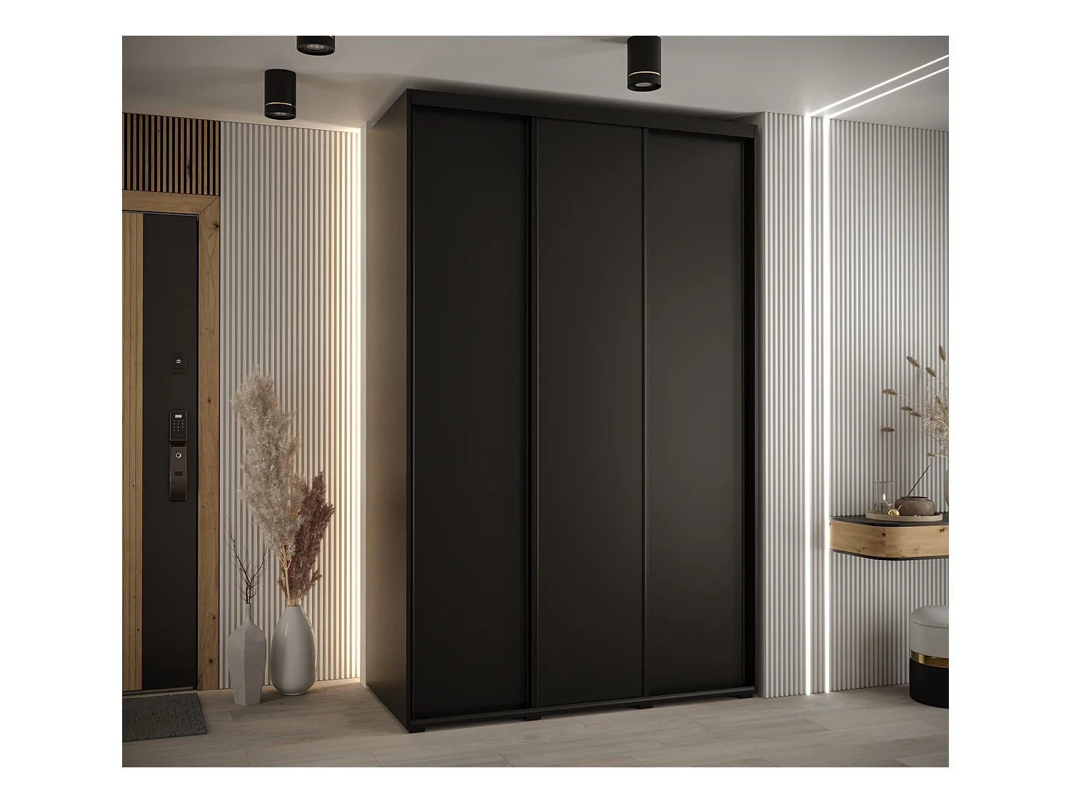 ARMOIRE DAVOS 1 À PORTES COULISSANTES 235,2/160/45 3 portes (Noir/Noir/Noir)