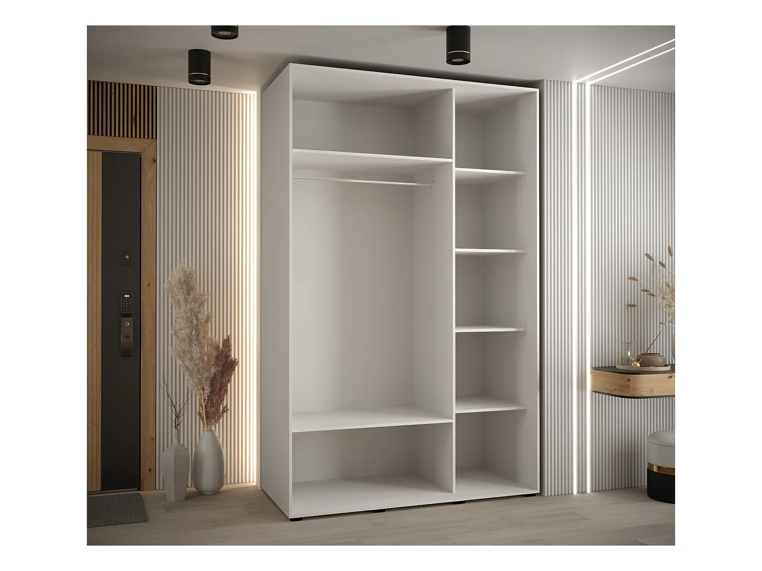 ARMOIRE DAVOS 2 À PORTES COULISSANTES 235,2/150/60 3 portes (Blanc/Blanc/Noir)