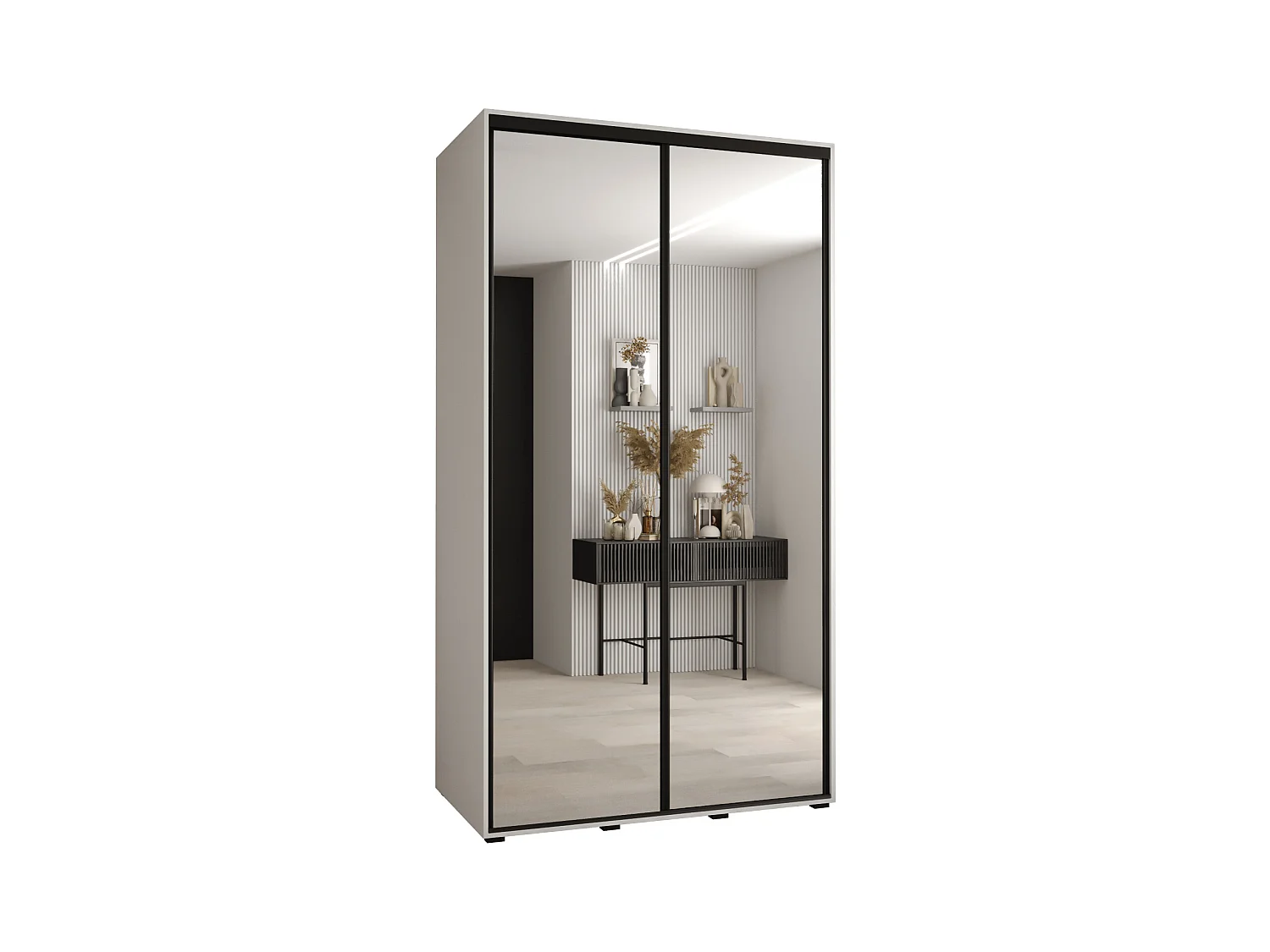 ARMOIRE DAVOS 2 À PORTES COULISSANTES 235,2/140/60 2 portes (Blanc/Blanc/Noir)