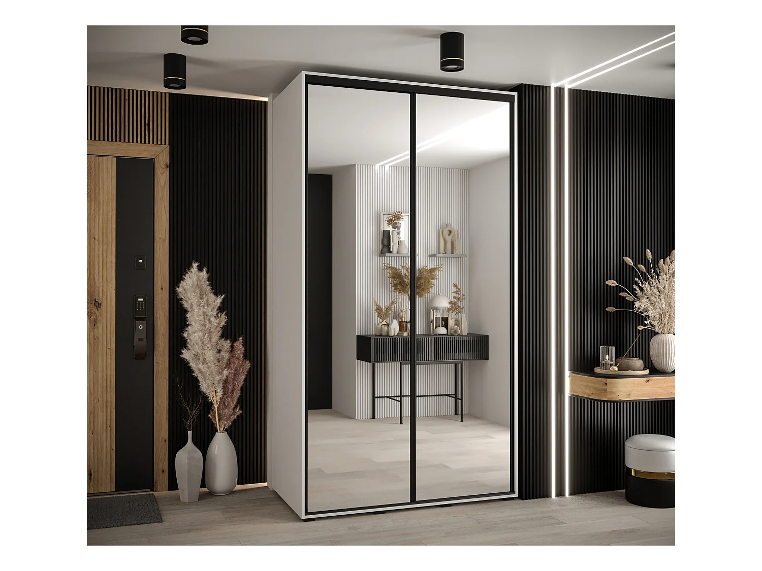 ARMOIRE DAVOS 2 À PORTES COULISSANTES 235,2/140/60 2 portes (Blanc/Blanc/Noir)