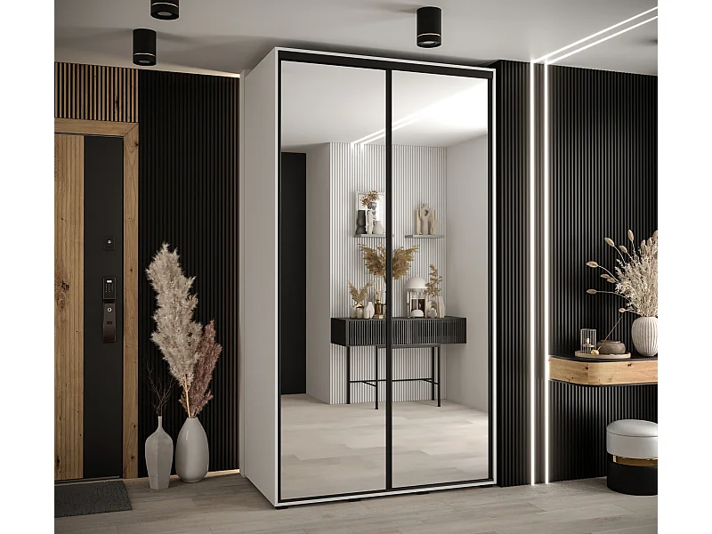 ARMOIRE DAVOS 2 À PORTES COULISSANTES 235,2/140/60 2 portes (Blanc/Blanc/Noir)