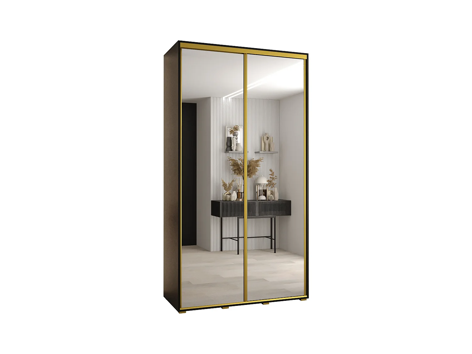 SCHWEBETÜRENSCHRANK DAVOS 2 235,2/140/45 2-türig (Schwarz/Schwarz/Gold)