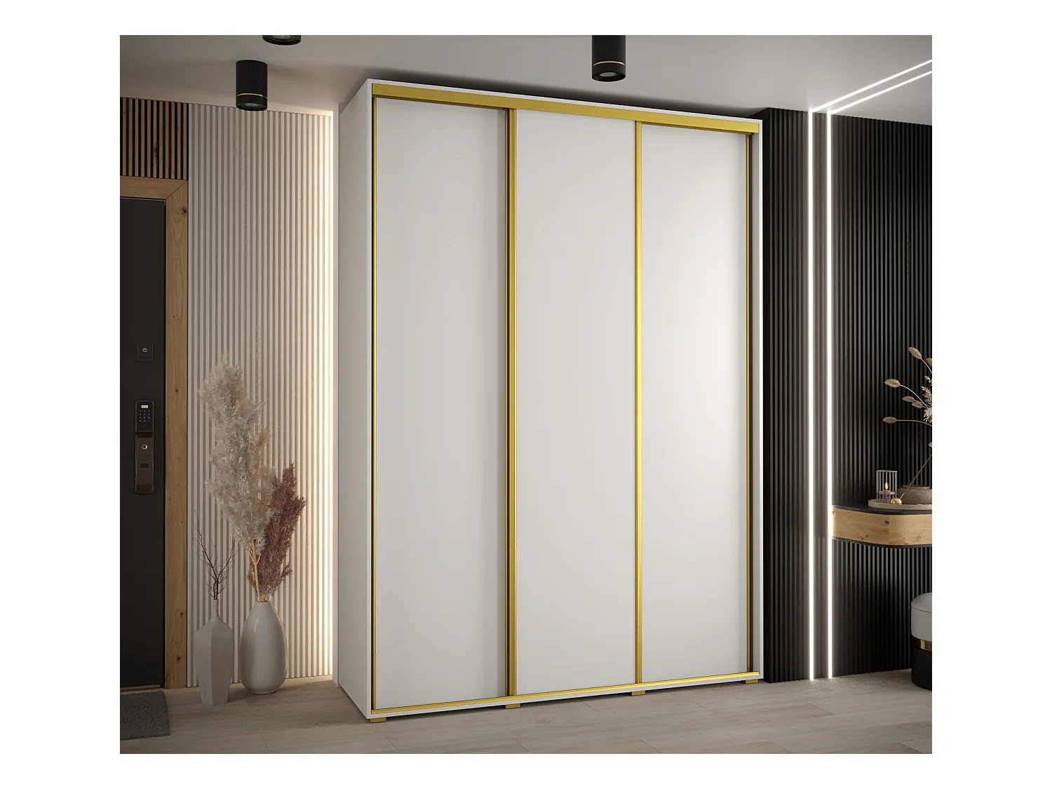 ARMOIRE DAVOS 1 À PORTES COULISSANTES 235,2/180/45 3 portes (Blanc/Blanc/Or)