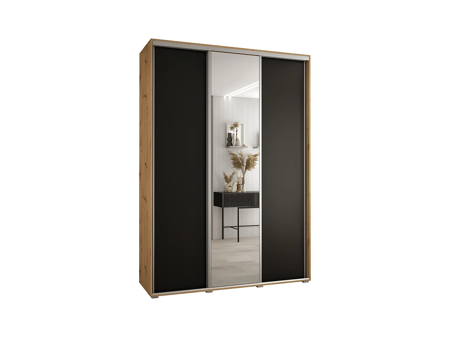ARMOIRE DAVOS 3 À PORTES COULISSANTES 235,2/180/45 3 portes (Artisan/Noir/Argent)