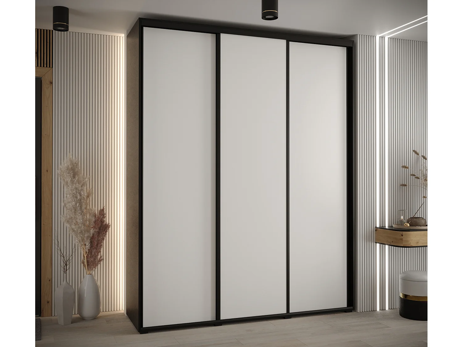 ARMOIRE DAVOS 1 À PORTES COULISSANTES 235,2/190/60 3 portes (Noir/Blanc/Noir)