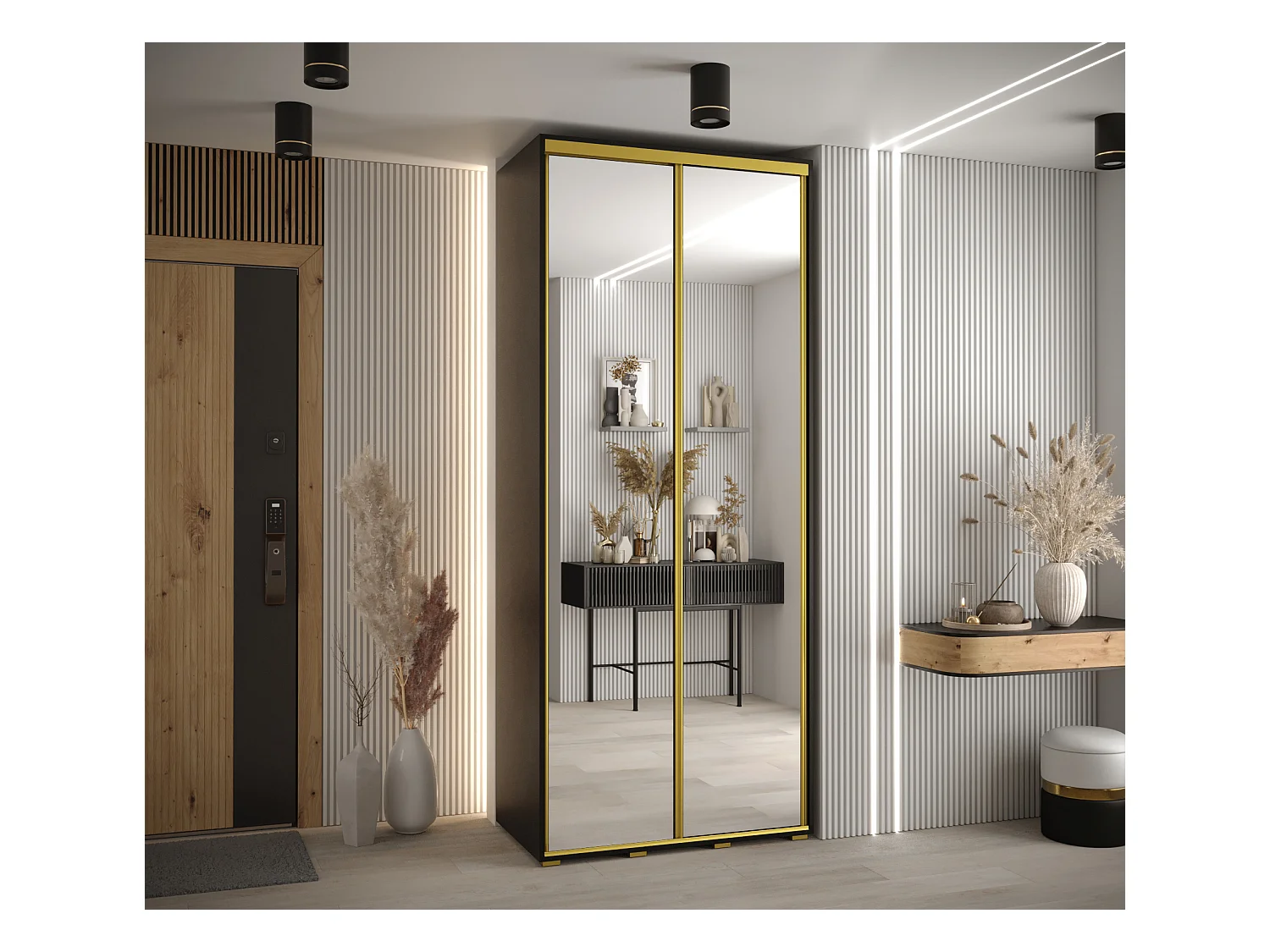 ARMOIRE DAVOS 2 À PORTES COULISSANTES 235,2/100/45 2 portes (Noir/Noir/Or)