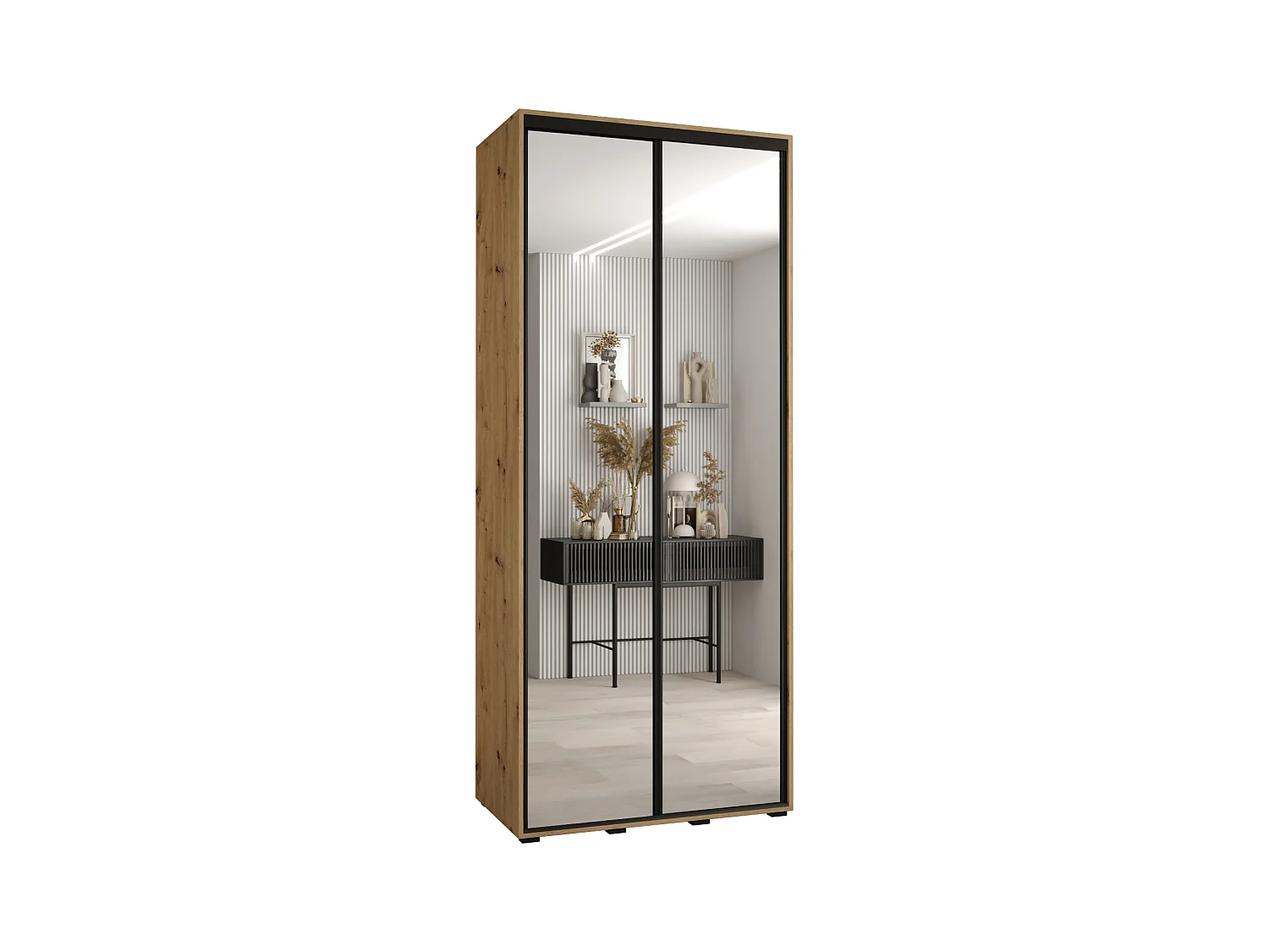 ARMOIRE DAVOS 2 À PORTES COULISSANTES 235,2/110/60 2 portes (Artisan/Artisan/Noir)