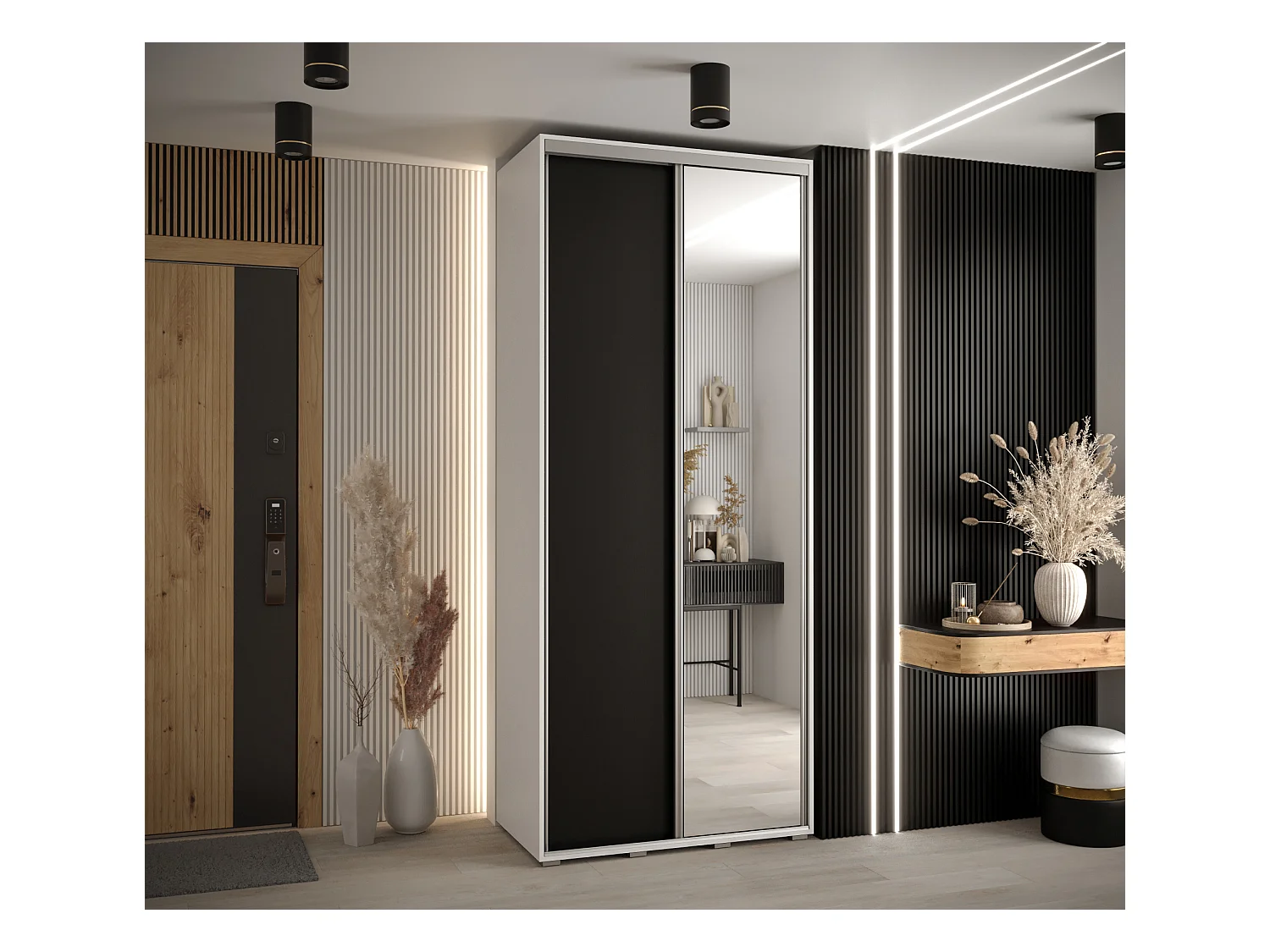 ARMOIRE DAVOS 3 À PORTES COULISSANTES 235,2/100/60 2 portes (Blanc/Noir/Argent)