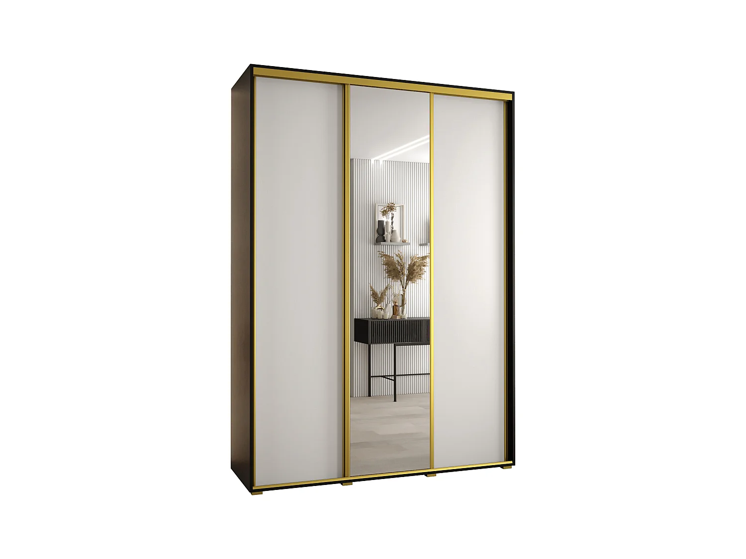 ARMOIRE DAVOS 3 À PORTES COULISSANTES 235,2/180/60 3 portes (Noir/Blanc/Or)