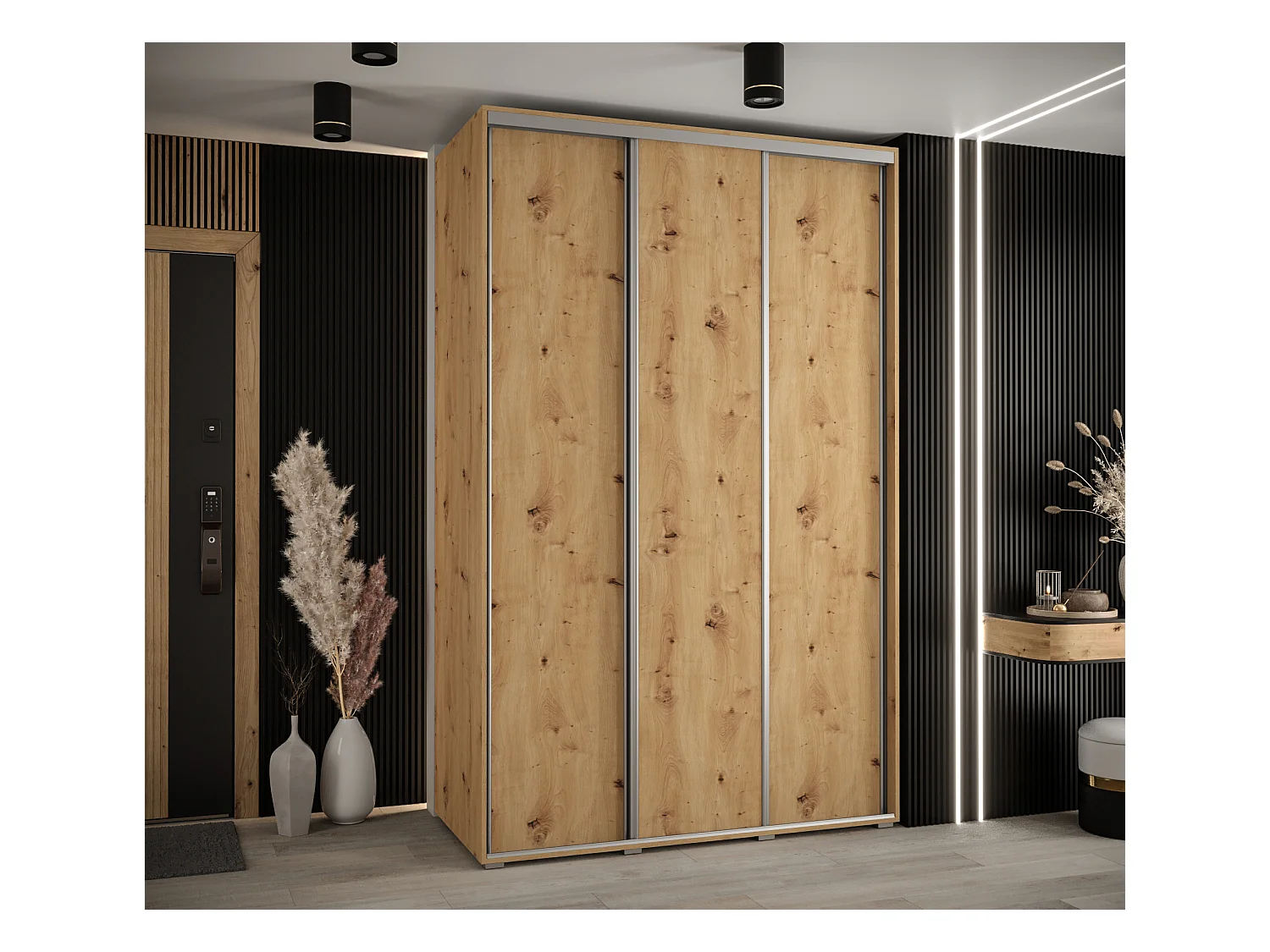 ARMOIRE DAVOS 1 À PORTES COULISSANTES 235,2/160/45 3 portes (Artisan/Artisan/Argent)