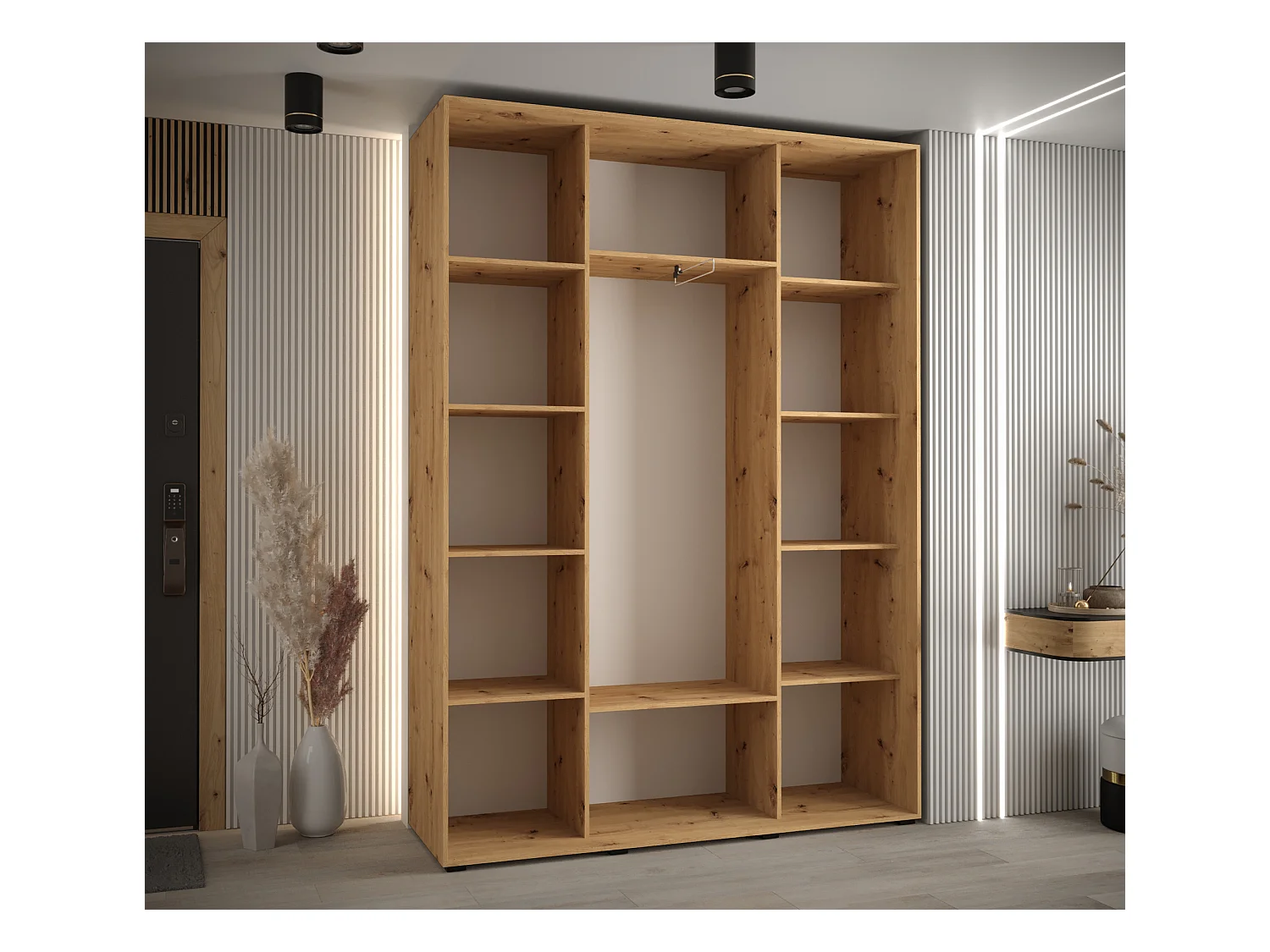 ARMOIRE DAVOS 1 À PORTES COULISSANTES 235,2/160/45 3 portes (Artisan/Artisan/Argent)