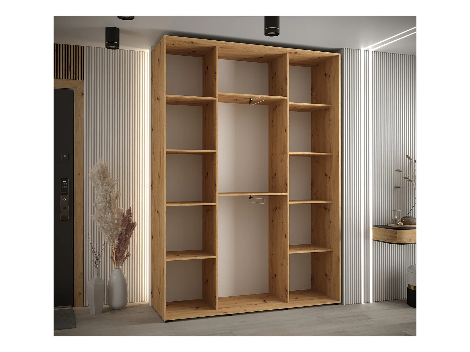 ARMOIRE DAVOS 1 À PORTES COULISSANTES 235,2/160/45 3 portes (Artisan/Artisan/Argent)