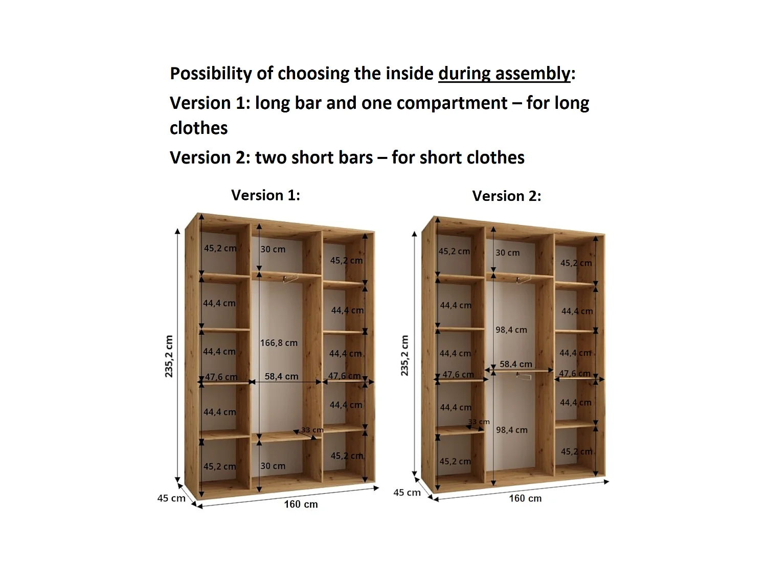 ARMOIRE DAVOS 1 À PORTES COULISSANTES 235,2/160/45 3 portes (Artisan/Artisan/Argent)