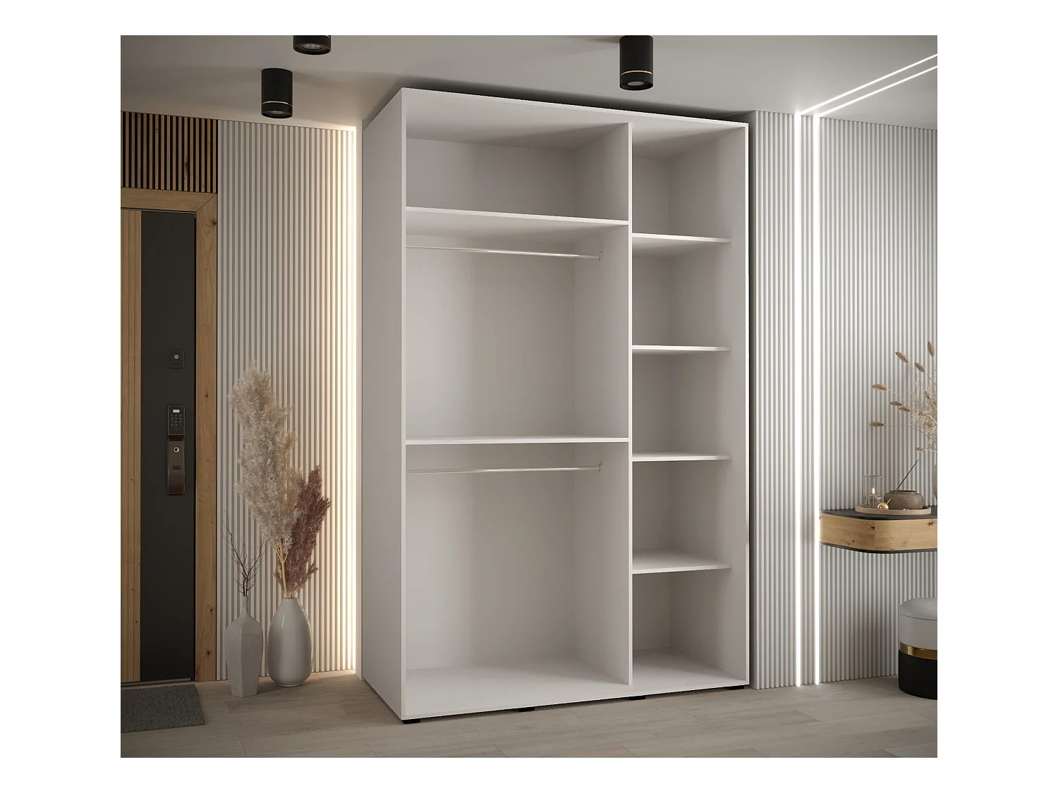 ARMOIRE DAVOS 2 À PORTES COULISSANTES 235,2/150/60 3 portes (Blanc/Blanc/Or)