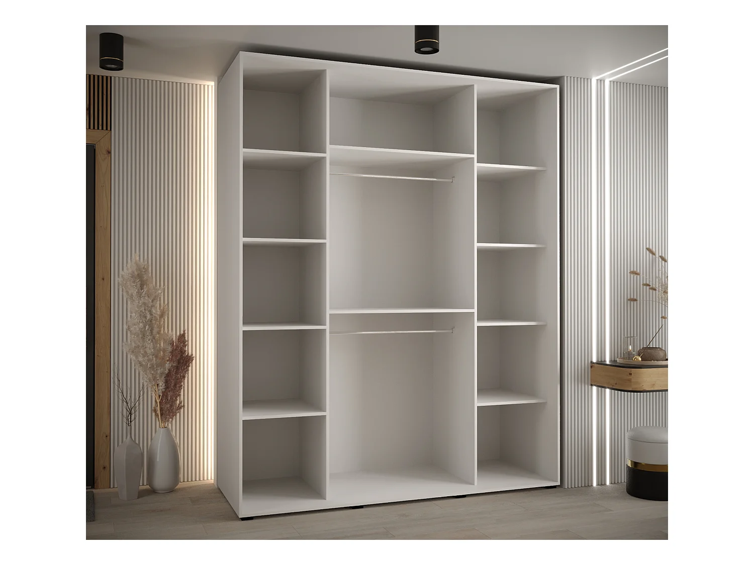 ARMOIRE DAVOS 2 À PORTES COULISSANTES 235,2/190/60 3 portes (Blanc/Blanc/Or)
