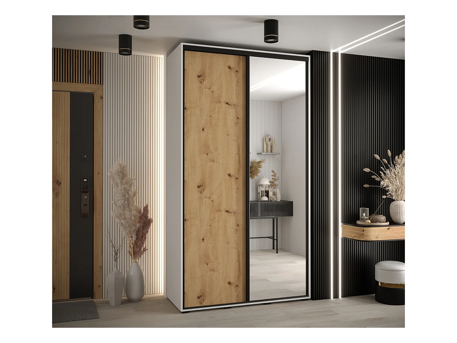 ARMOIRE DAVOS 3 À PORTES COULISSANTES 235,2/130/60 2 portes (Blanc/Artisan/Noir)