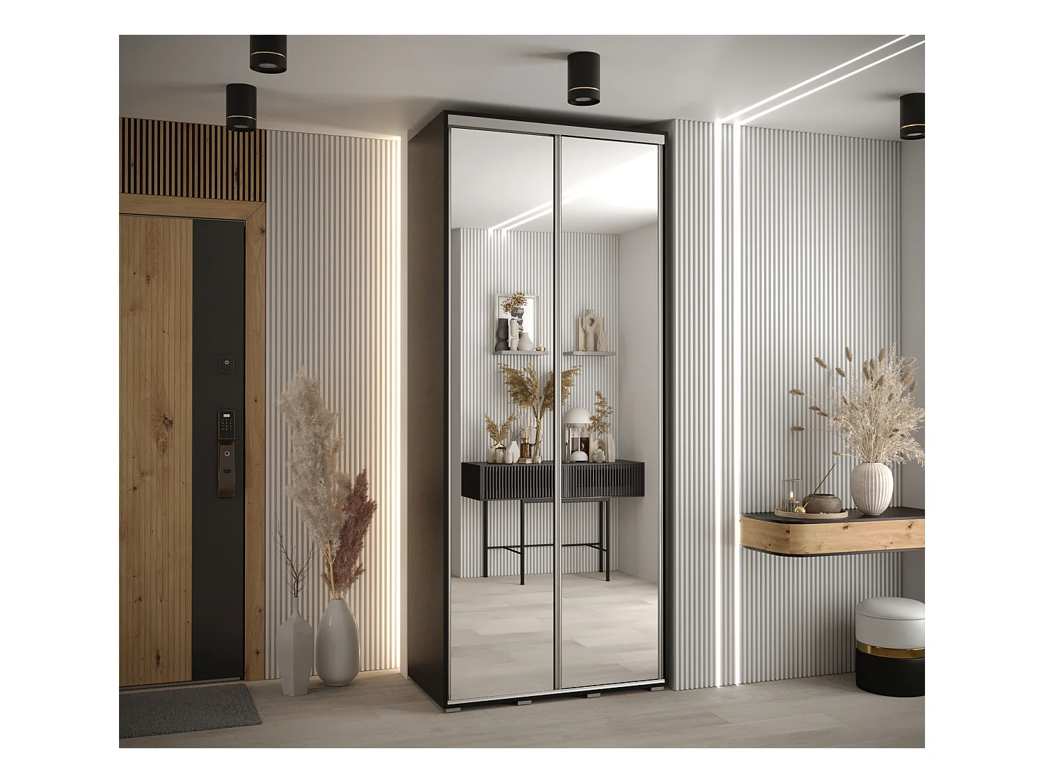 ARMOIRE DAVOS 2 À PORTES COULISSANTES 235,2/120/45 2 portes (Noir/Noir/Argent)