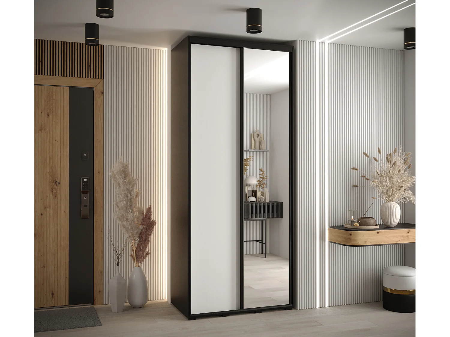 DAVOS 3 KLEDINGKAST MET SCHUIFDEUREN 235,2/110/60 2 deuren (Zwart/Wit/Zwart)